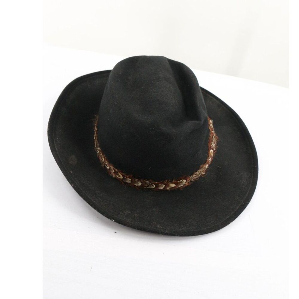 Lite Felt Wild Game 100% Wool Hat Feather Rim Black Made in USA